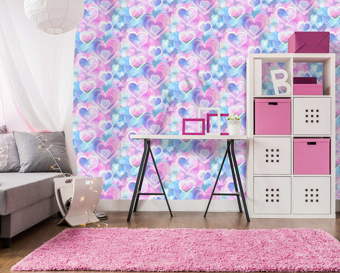 Neon Hearts Wallpaper - Pink/Blue
