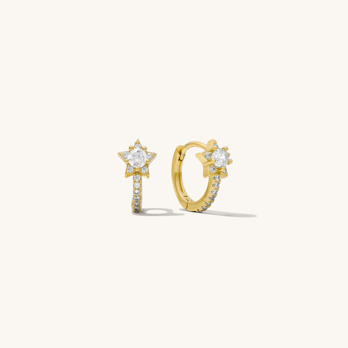 Nova starburst huggie earrings in 14k gold vermeil with twinkling star detail