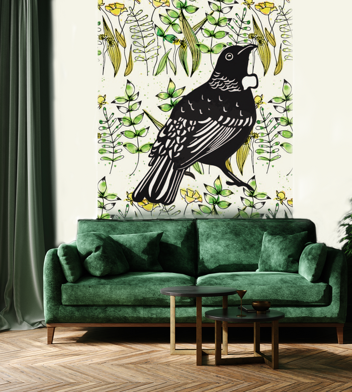 NZ Bird Series - Kawakawa Fantail - Custom Sized Wallpaper Mural (per m2)