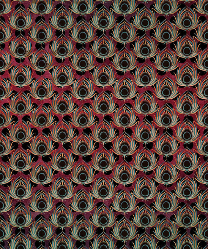 Opulent Plume - Burgundy- Custom Sized Wallpaper Mural (per m2)