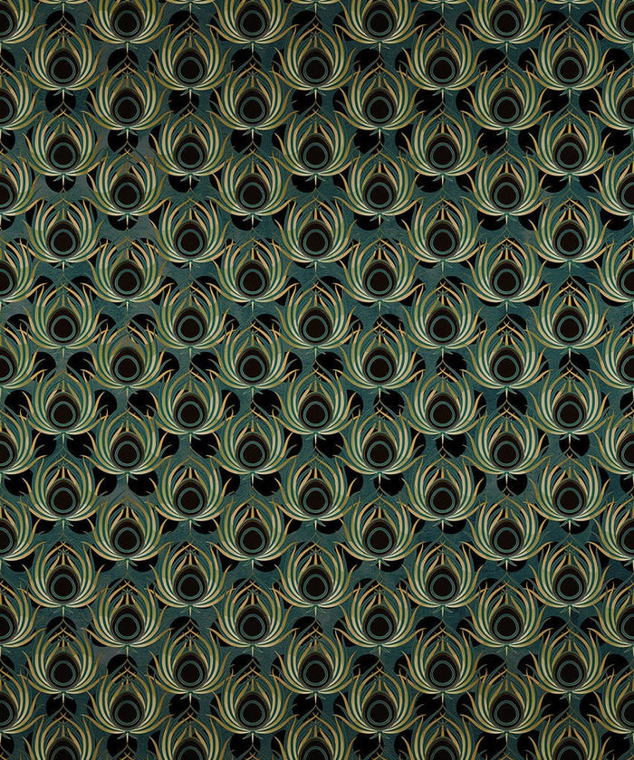 Opulent Plume - Teal - Custom Sized Wallpaper Mural (per m2)