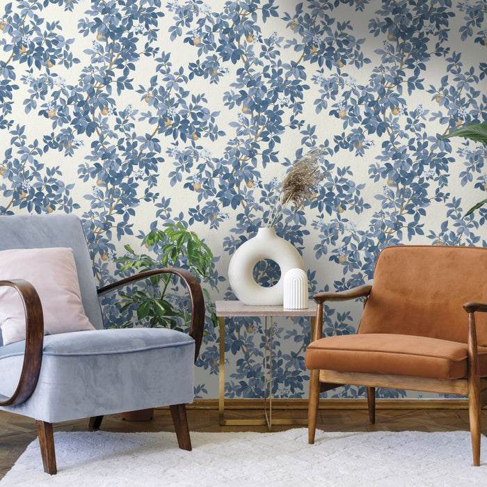 Orange Tree – Citrus Blossom Wallpaper – Blue White