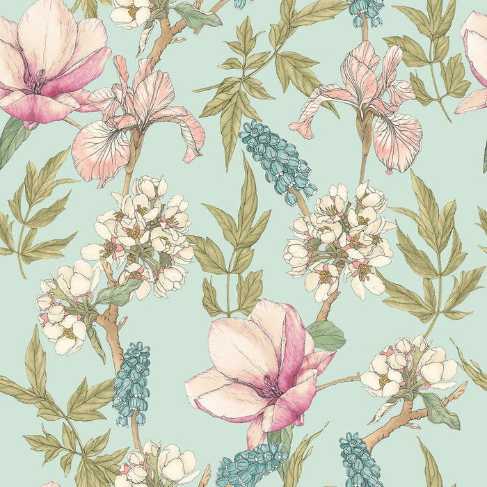Orchid Bloom Wallpaper - Duck Egg & Blush