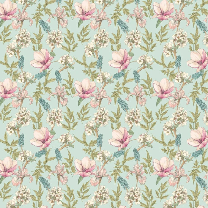 Orchid Bloom Wallpaper - Duck Egg & Blush