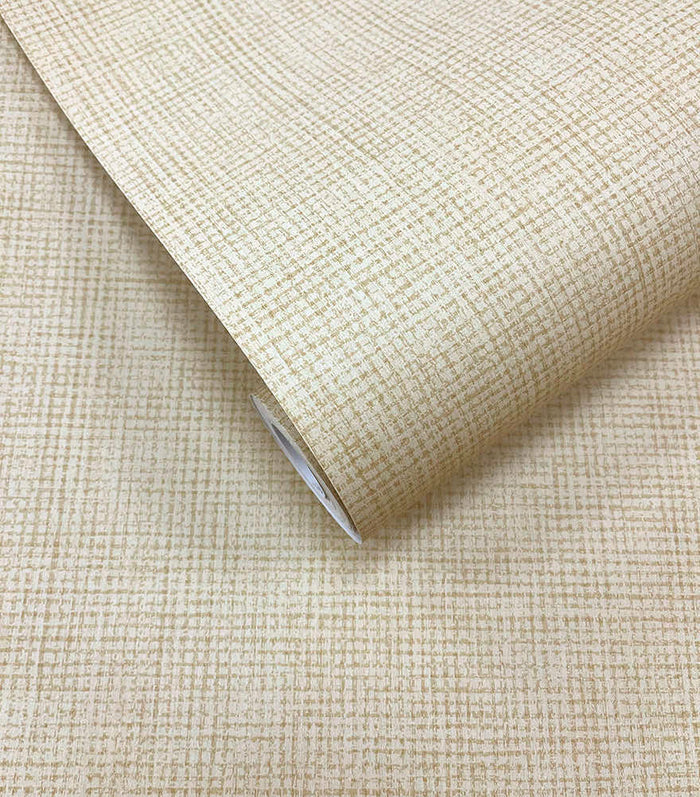 Roll of Ormsby linen texture wallpaper in natural