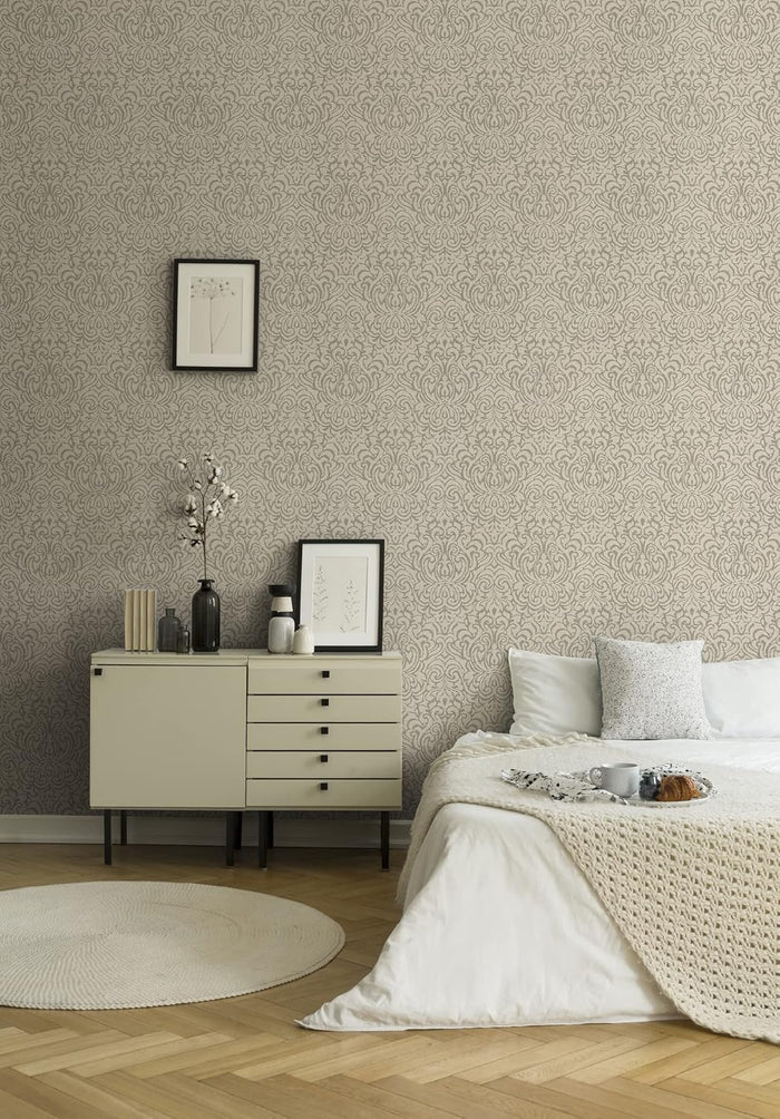 Ornaments Baroque Textiled Wallpaper - Beige/Brown