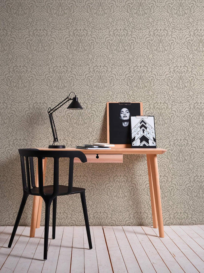 Ornaments Baroque Textiled Wallpaper - Beige/Brown