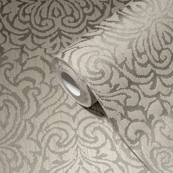 Ornaments Baroque Textiled Wallpaper - Beige/Brown