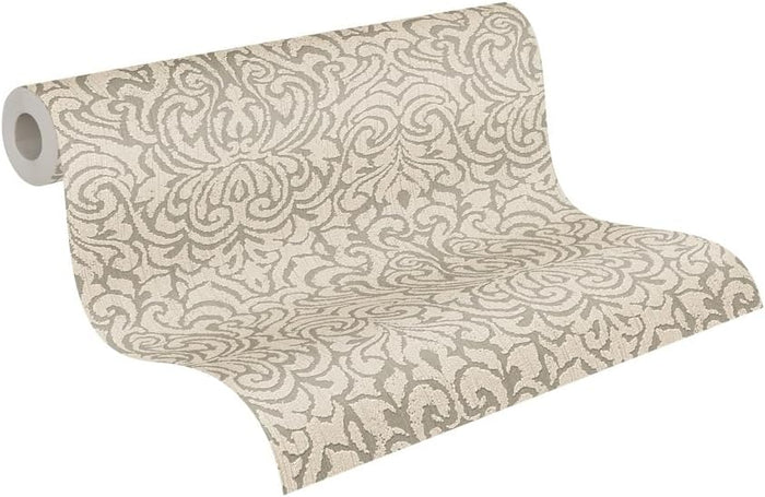Ornaments Baroque Textiled Wallpaper - Beige/Brown