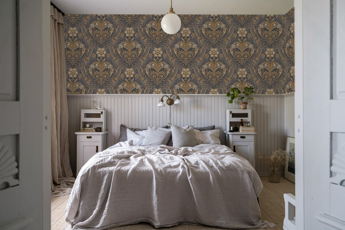 Oscar Antique Medallion - Custom Sized Wallpaper Mural (per m2) - Blue