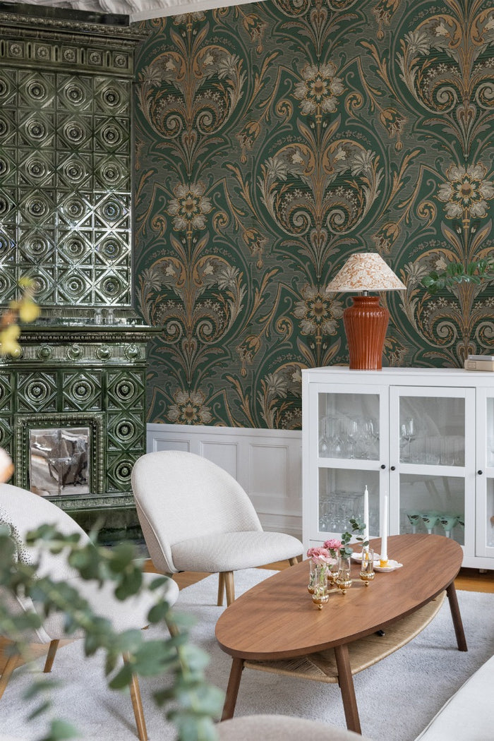 Oscar Antique Medallion - Custom Sized Wallpaper Mural (per m2) - Green