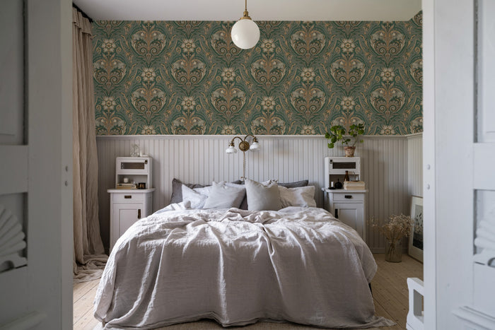 Oscar Antique Medallion - Custom Sized Wallpaper Mural (per m2) - Green