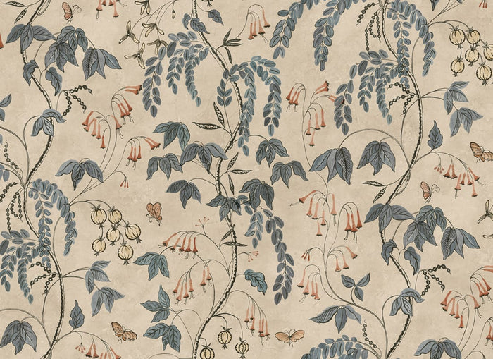 Ottilia Artistic Botanical Mural Wallpaper - Misty Blue