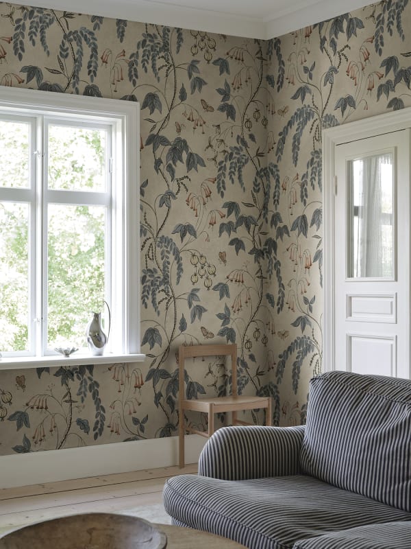 Ottilia Artistic Botanical Mural Wallpaper - Misty Blue