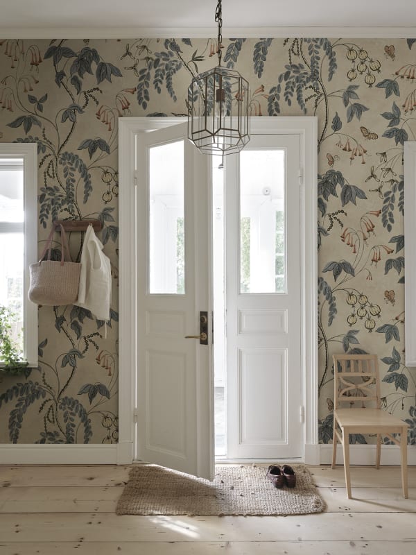 Ottilia Artistic Botanical Mural Wallpaper - Misty Blue