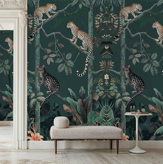 Panthera Mural Hybrid Wallpaper - Forest Green