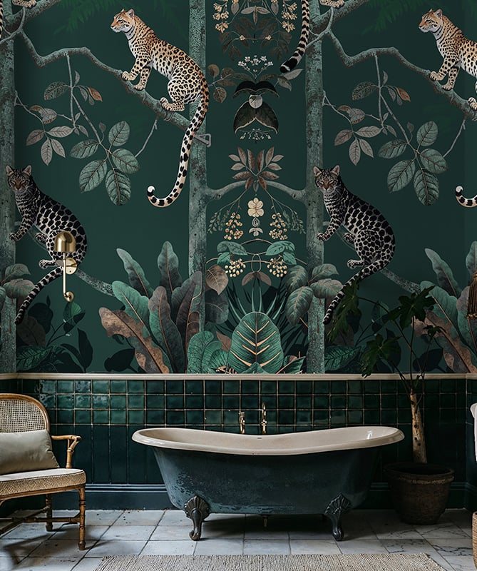 Panthera Mural Hybrid Wallpaper - Forest Green