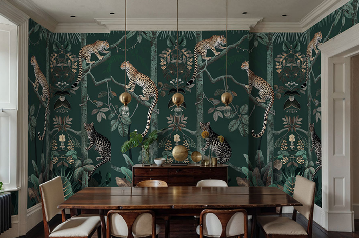 Panthera Mural Hybrid Wallpaper - Forest Green