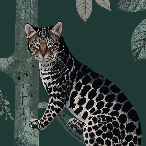 Panthera Mural Hybrid Wallpaper - Forest Green
