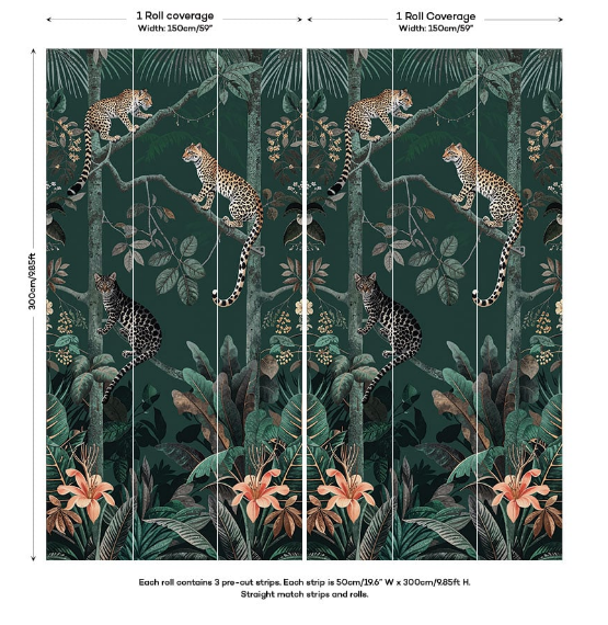 Panthera Mural Hybrid Wallpaper - Forest Green