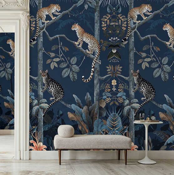 Panthera Mural Hybrid Wallpaper - Midnight Blue