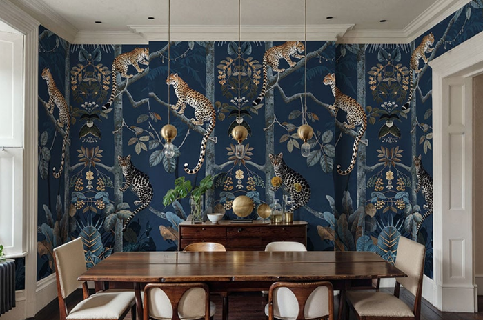 Panthera Mural Hybrid Wallpaper - Midnight Blue