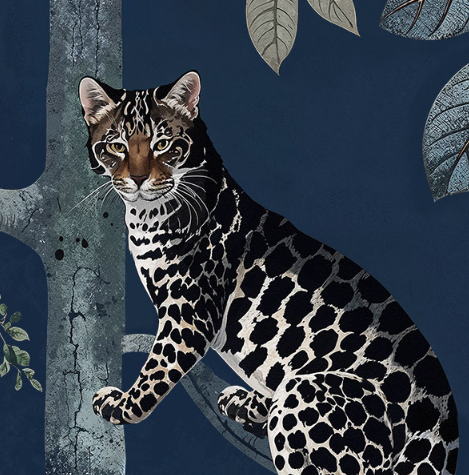 Panthera Mural Hybrid Wallpaper - Midnight Blue