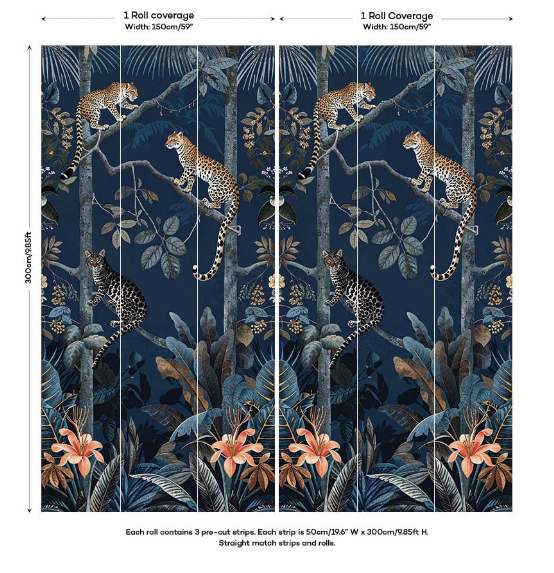 Panthera Mural Hybrid Wallpaper - Midnight Blue