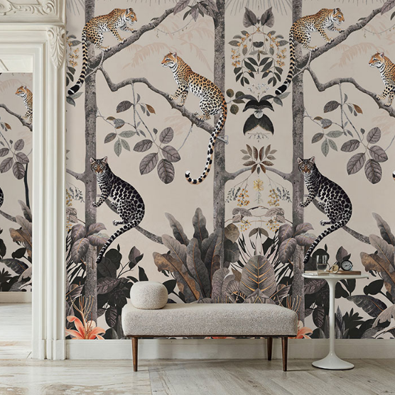 Panthera Mural Hybrid Wallpaper - Taupe