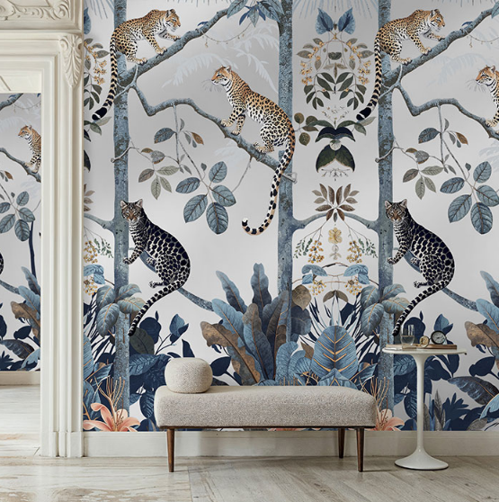 Panthera The Mural Hybrid Wallpaper - Metallic Silver
