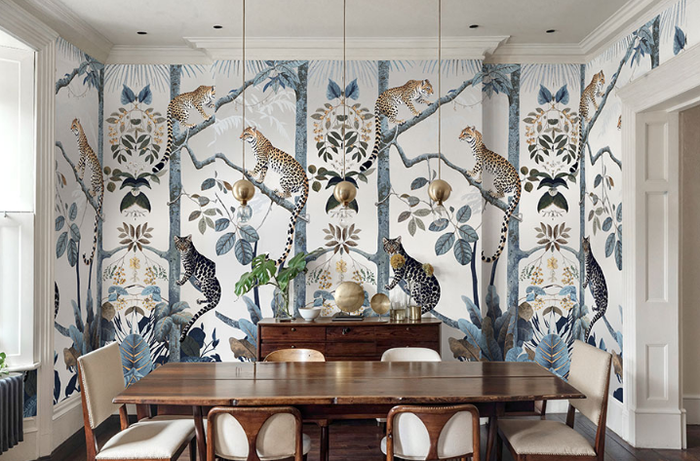 Panthera The Mural Hybrid Wallpaper - Metallic Silver