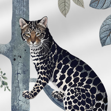 Panthera The Mural Hybrid Wallpaper - Metallic Silver