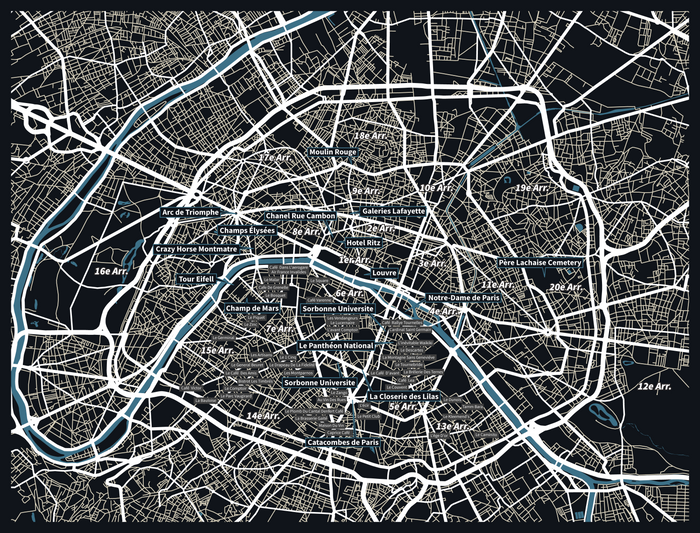Paris City Art Map - Monuments - Custom Sized Wallpaper Mural (per m2)