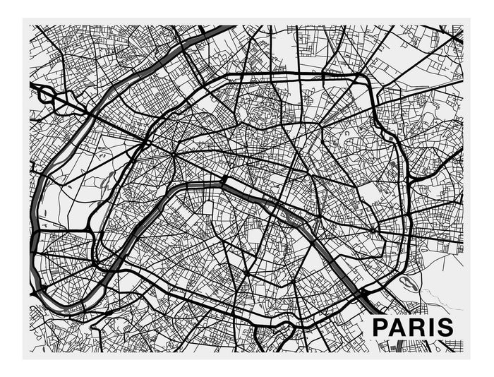 Paris City Art Map - Newsprint - Custom Sized Wallpaper Mural (per m2)