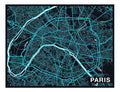Paris City Art Map - Night - Custom Sized Wallpaper Mural (per m2)