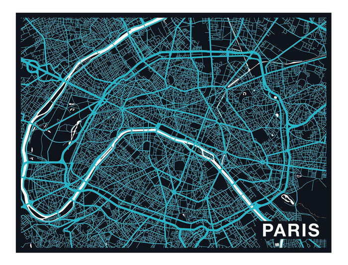 Paris City Art Map - Night - Custom Sized Wallpaper Mural (per m2)
