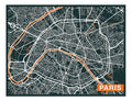 Paris City Art Map - Orange - Custom Sized Wallpaper Mural (per m2)