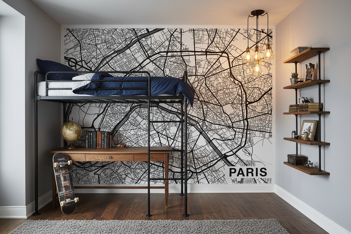Grey Paris Map Boys Room - Actual Product