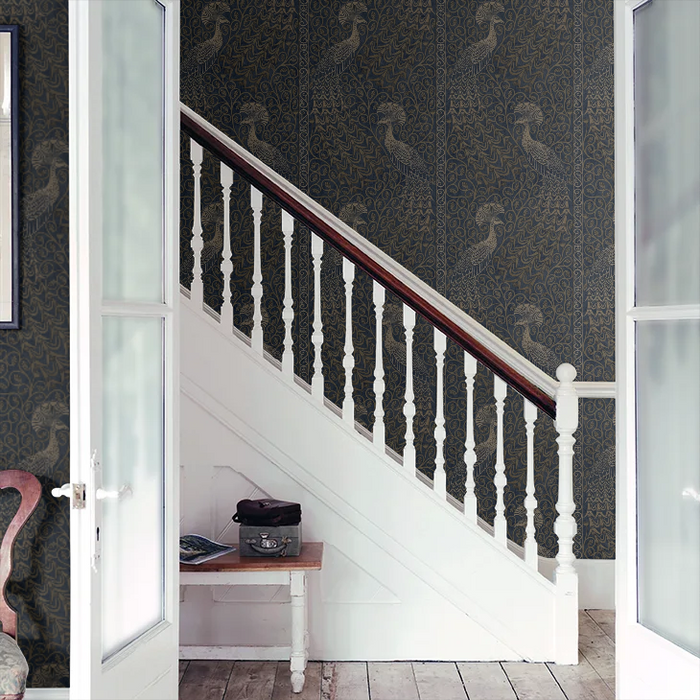 Pavo Parade Peacock Wallpaper - Metallic Bronze/Midnight
