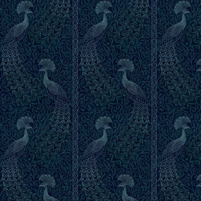 Pavo Parade Peacock Wallpaper - Metallic Petrol/Ink