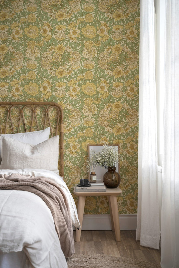 Peony Fever - Custom Sized Wallpaper Mural (per m2) - Yellow