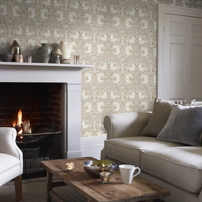 Pimpernel Wallpaper - Linen/Coral