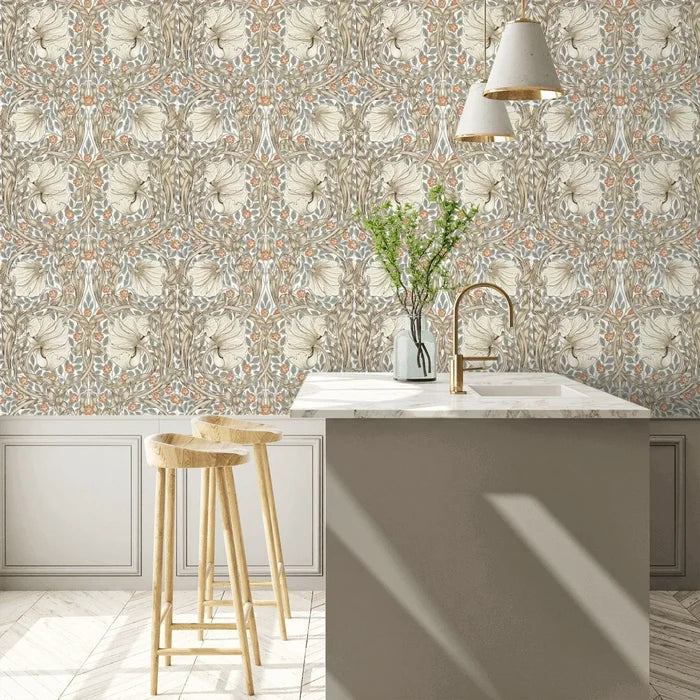 Pimpernel Wallpaper - Linen/Coral