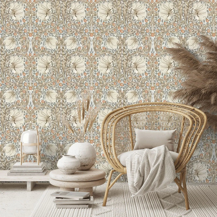 Pimpernel Wallpaper - Linen/Coral