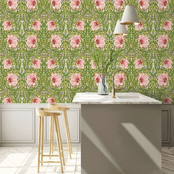 Pimpernel Wallpaper - Sap Green/Strawberry