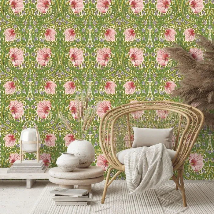 Pimpernel Wallpaper - Sap Green/Strawberry