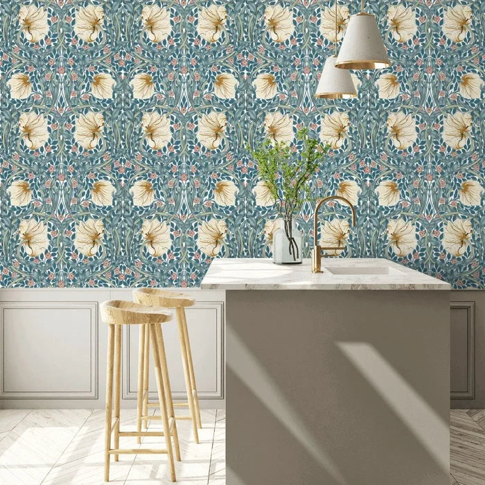 Pimpernel Wallpaper - Woad/Coral