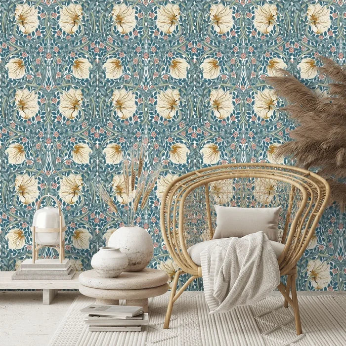 Pimpernel Wallpaper - Woad/Coral