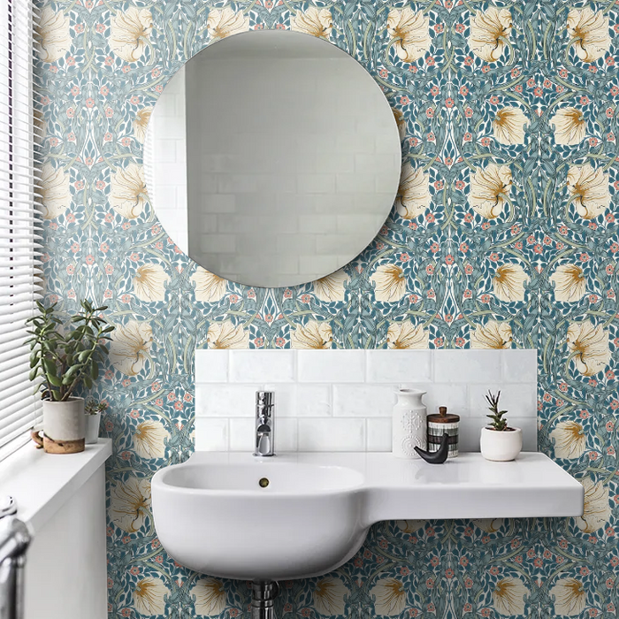 Pimpernel Wallpaper - Woad/Coral