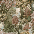 Pinecrest rust green wallpaper showing a painted autumn parkland with deer, a lake and cypress trees